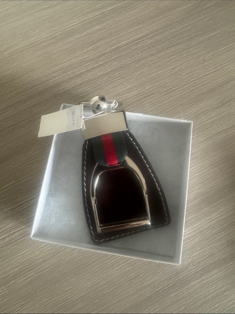 Leather Stirrup Key ring with Red and Green Stripe